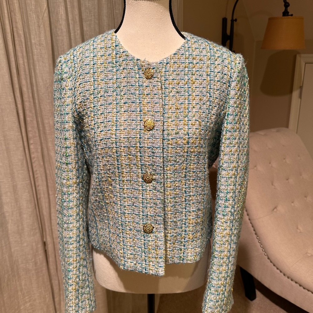 Elegant Tweed Jacket - Blue and Yellow size S